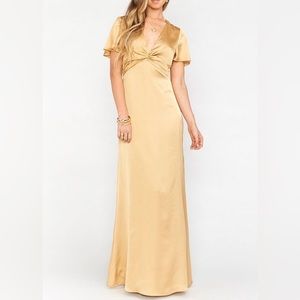 Mumu Rome Twist Bridesmaid Gown- Gold Luxe Satin